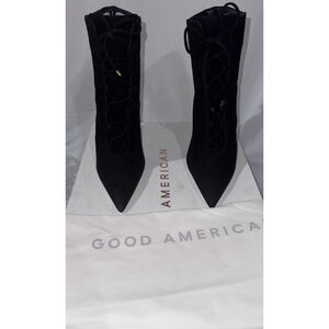 Good American Shoes Womens 7.5 Black Suede Booties Stiletto Heel Boots GA012K-E